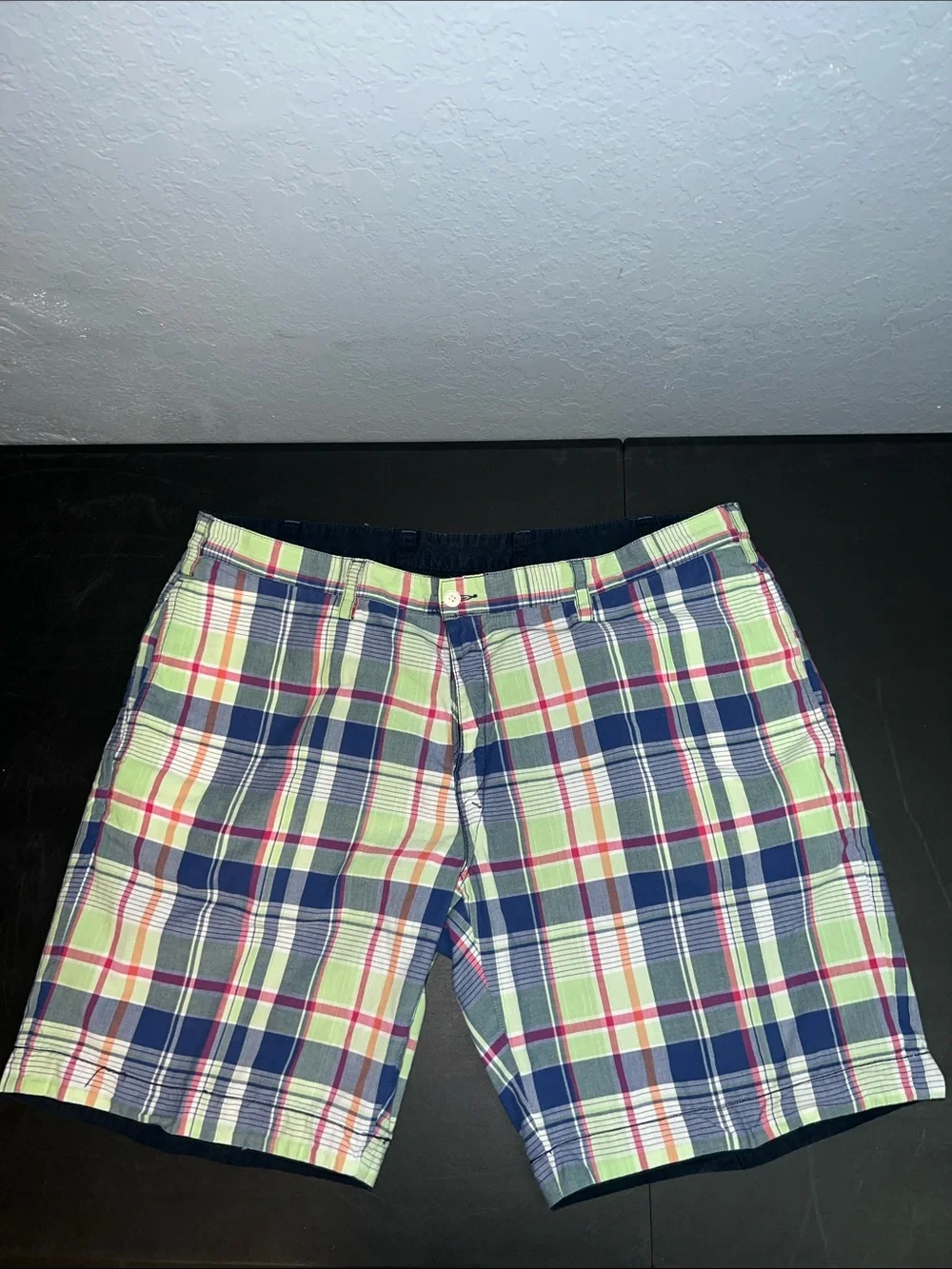 Polo by Ralph Lauren Reversible Plaid Shorts in Navy, Lime & Pink
